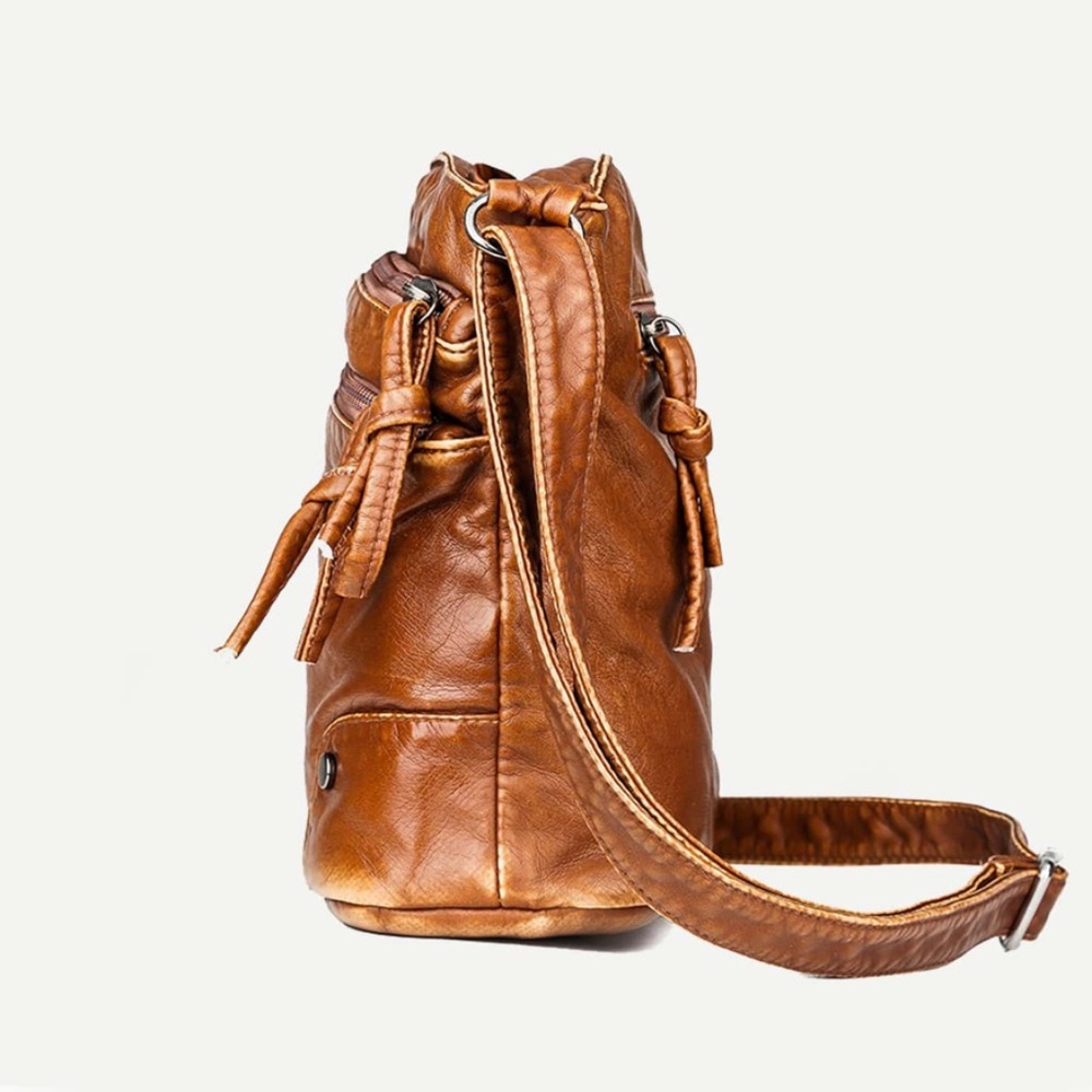 Rust Brown Vegan Leather Zipper Crossbody Bag - Picture 3 of 7